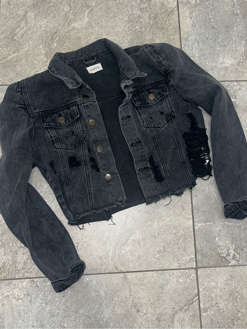 Monos Distressed Black Cropped Denim Jacket